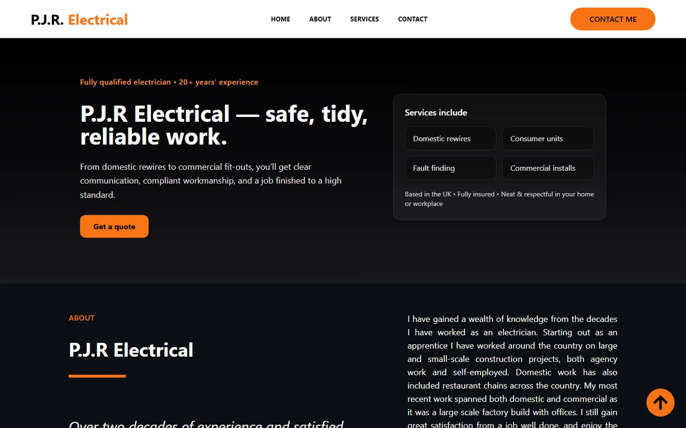 PJR Electricals website preview